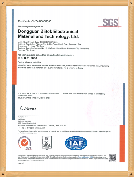 Chine Dongguan Ziitek Electronical Material and Technology Co., Ltd certifications