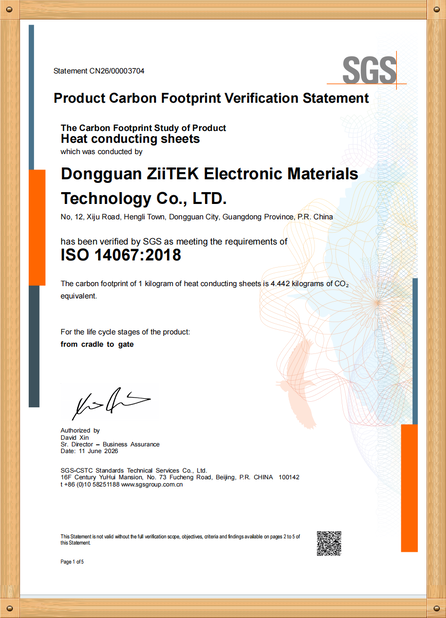 Chine Dongguan Ziitek Electronical Material and Technology Co., Ltd certifications